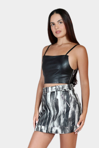 Moto Belted Mini Leather Skirt