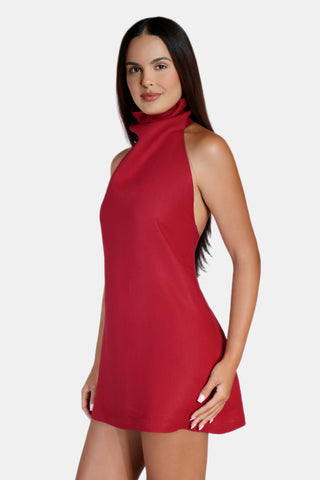 High Neck Mini Linen Dress