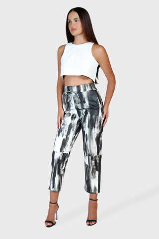 Drawstring Cropped Leather Pants