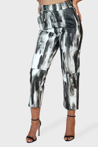 Drawstring Cropped Leather Pants