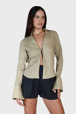 Tie Front Linen Blouse