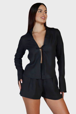Tie Front Linen Blouse