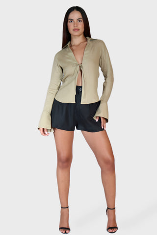 Tie Front Linen Blouse