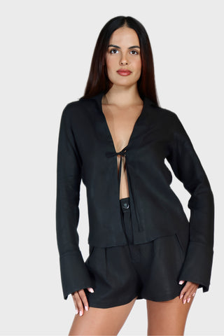 Tie Front Linen Blouse