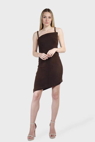 Asymmetric Leather Strap Dress