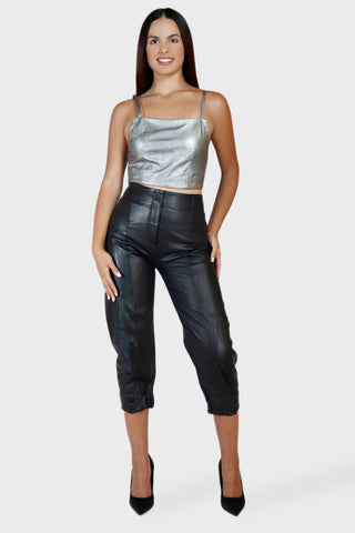 Barrel Jogger Cropped Leather Pants