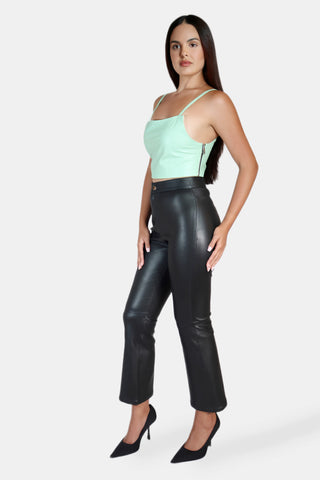 Bootcut Stretch Leather Ankle Pants