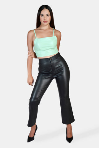 Bootcut Stretch Leather Ankle Pants