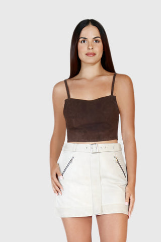 Cropped Leather Strap Top
