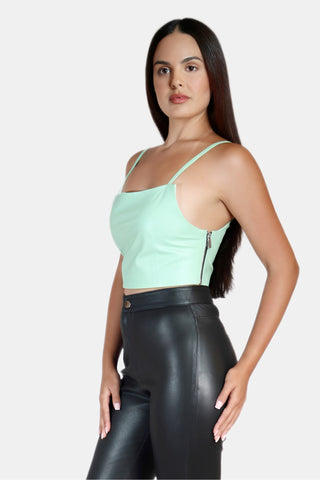 Cropped Leather Strap Top