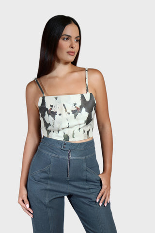 Cropped Leather Strap Top