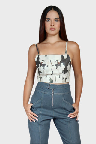 Cropped Leather Strap Top