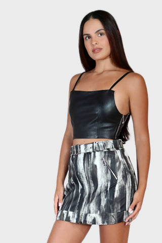 Cropped Leather Strap Top