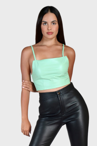 Cropped Leather Strap Top