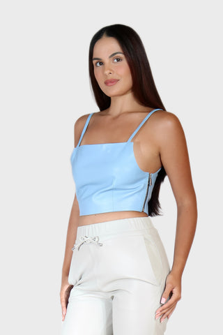 Cropped Leather Strap Top