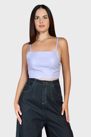 Cropped Leather Strap Top