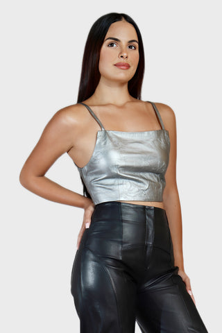 Cropped Leather Strap Top