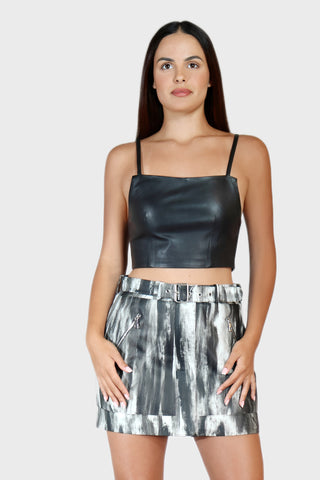 Cropped Leather Strap Top