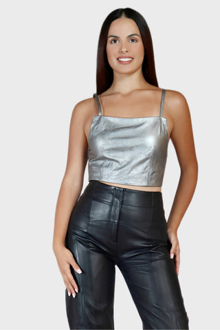 Cropped Leather Strap Top
