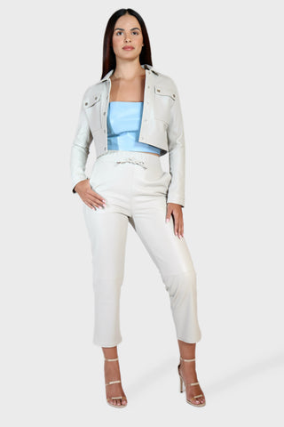 Cropped Snap Leather Jacket