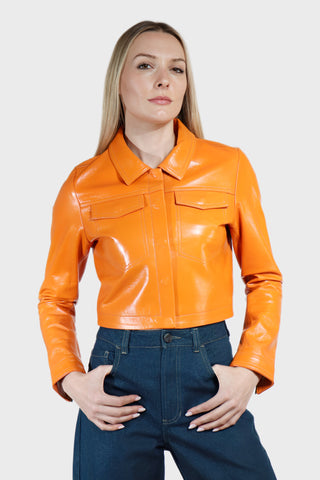 Cropped Trucker Leather Jacket