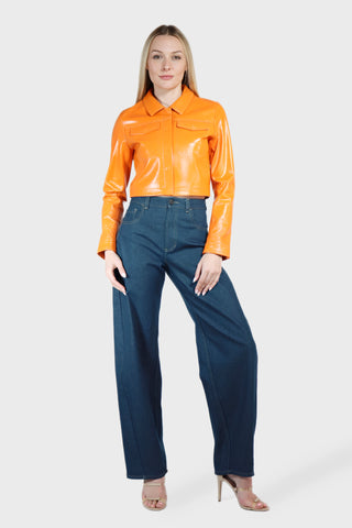 Cropped Trucker Leather Jacket