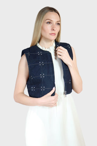 Crystal Studded Reversible Denim Vest