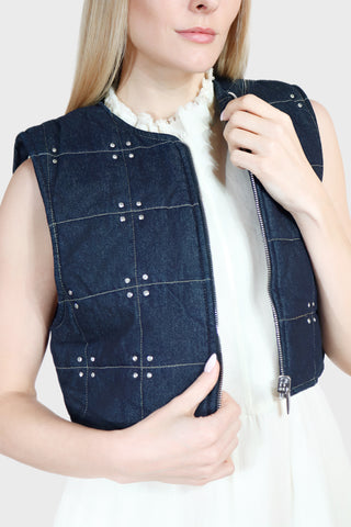 Crystal Studded Reversible Denim Vest
