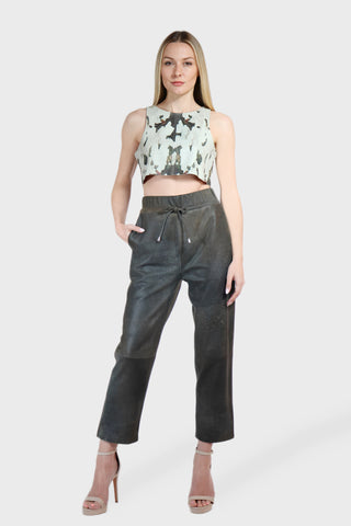 Drawstring Cropped Leather Pants