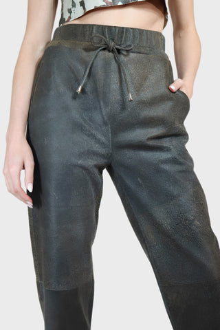 Drawstring Cropped Leather Pants