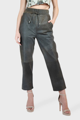 Drawstring Cropped Leather Pants