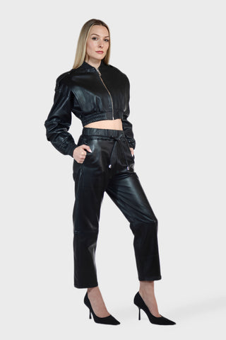Drawstring Cropped Leather Pants