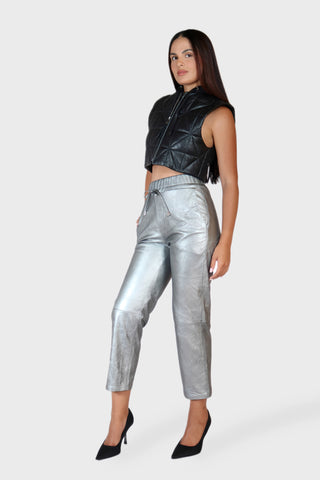 Drawstring Cropped Leather Pants