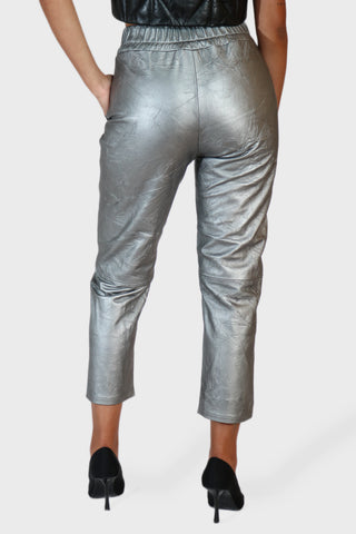 Drawstring Cropped Leather Pants