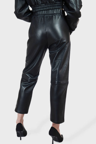 Drawstring Cropped Leather Pants