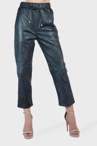 Drawstring Cropped Leather Pants