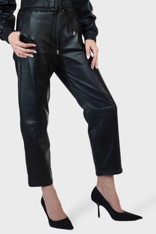Drawstring Cropped Leather Pants
