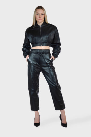 Drawstring Cropped Leather Pants