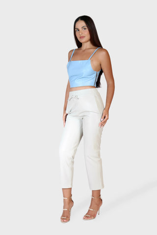 Drawstring Cropped Leather Pants