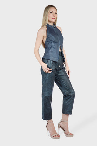 Drawstring Cropped Leather Pants