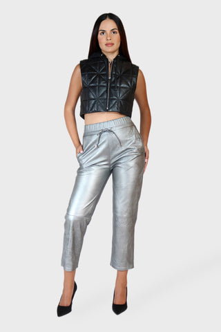 Drawstring Cropped Leather Pants