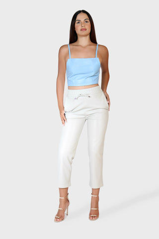 Drawstring Cropped Leather Pants