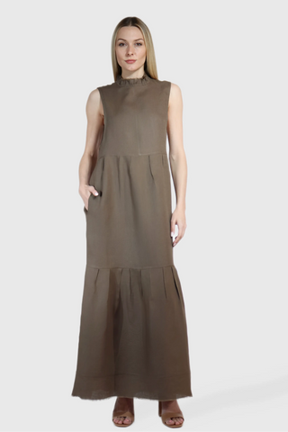 Frayed Linen Maxi Dress