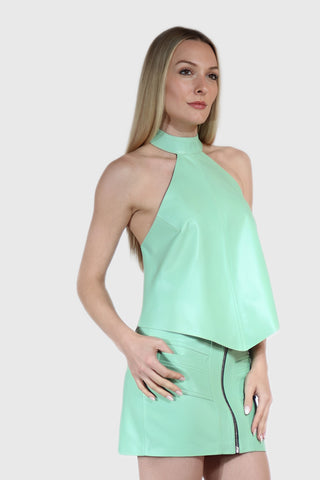 Halter Tie Back Leather Top