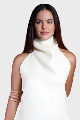 High Neck Mini Linen Dress