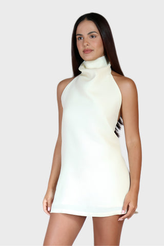 High Neck Mini Linen Dress