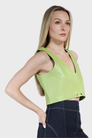 Cropped Snap Leather Vest