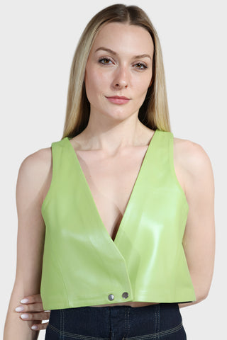 Cropped Snap Leather Vest