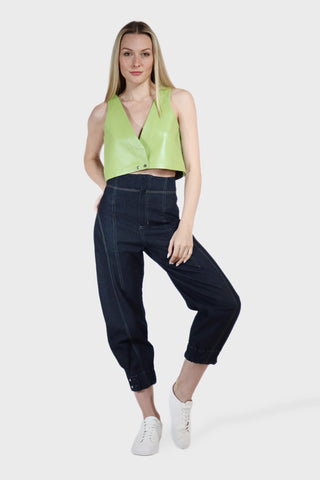 Cropped Snap Leather Vest
