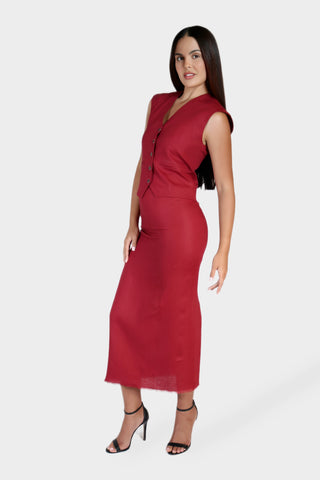 Midi Frayed Linen Skirt